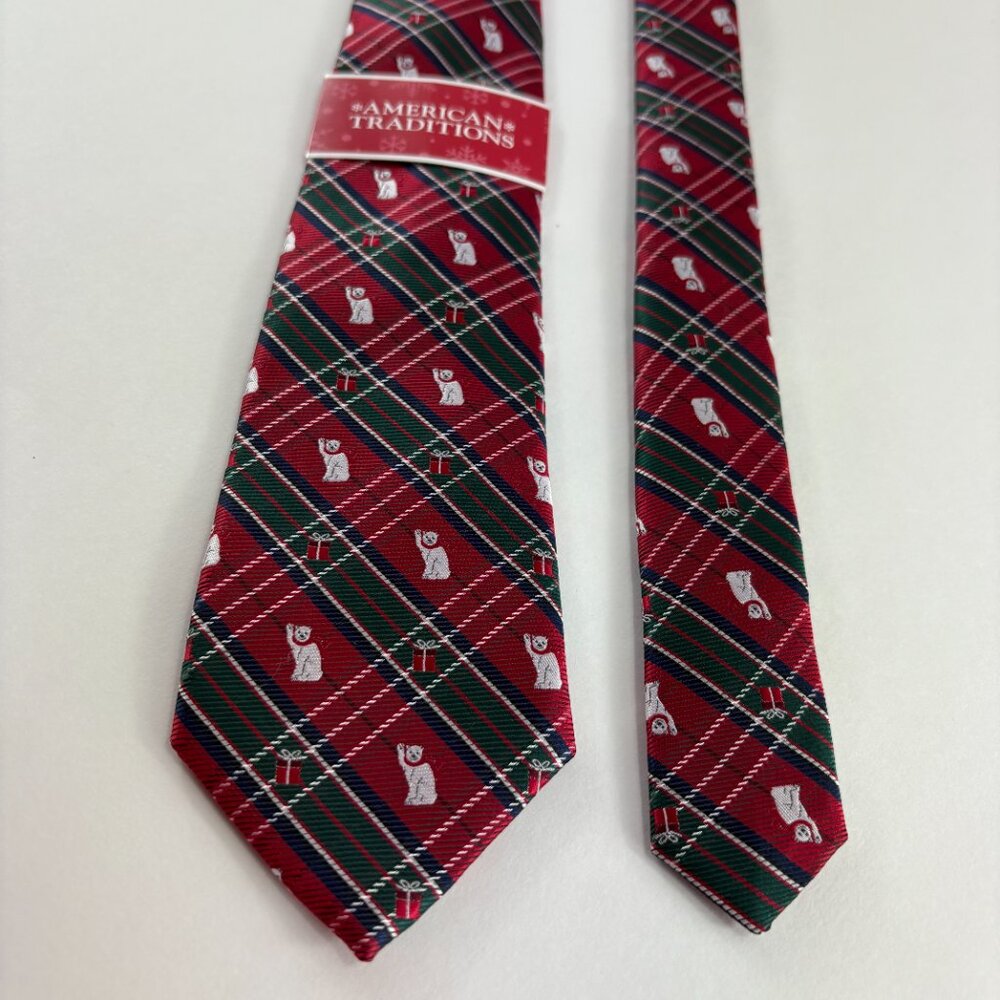 American Traditions Christmas Polar Bears & Presents Plaid Tie 3" x 60"